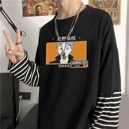 Funny Anime Haikyuu Sugawara Koushi Creative Long Sleeve T-shirt Harajuku Volleyball Junior Streetwear Tops Summer Men T Shirt