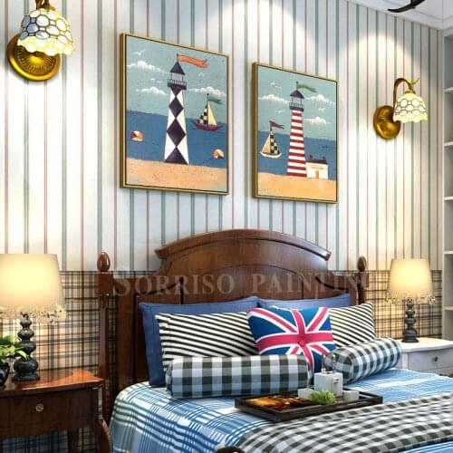 American Style Cartoon Beachfront Lighthouse Canvas Painting Wall Art Bedroom Prints Pictures For Childrens Room Home Decor