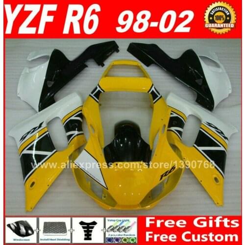 Fairings kit for 1998 - 2002 YAMAHA YZF R6 yellow white plastic parts 1999 2000 2001 98 99 00 01 02 fairing kits TLZ9