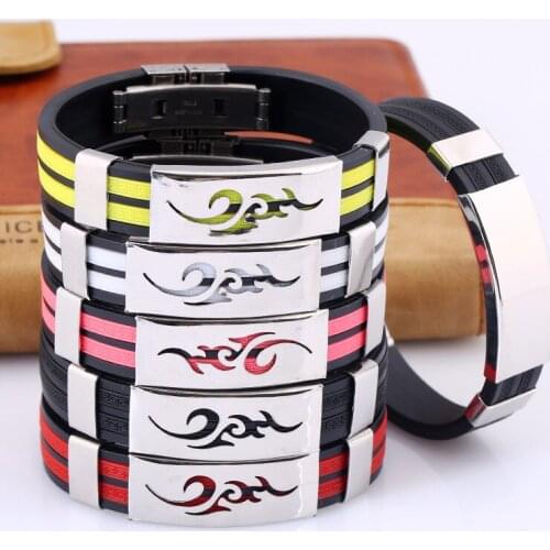 Korean Version Of The Fire Cloud Flame Great Wall Silicone Bracelet Tide Fashion Stainless Steel Bracelet For Men