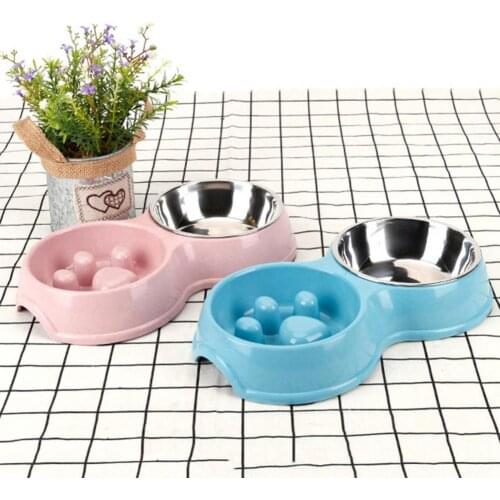 Food Feeder Double Bowl Anti Chock Stainless Steel Puppy Food Dishes for Indoor