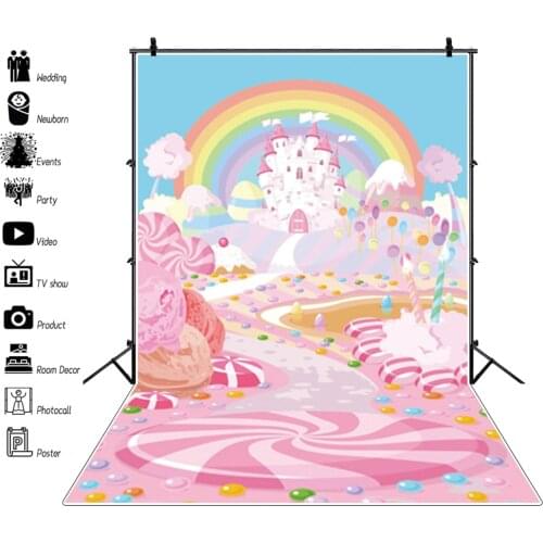 Laeacco Baby Shower Photophone Birthday Backdrops for Photography Backgrounds Candy Rainbow Castle Photocall Newborn Photozone