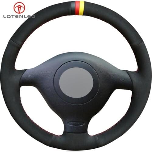 LQTENLEO Black Suede Car Steering Wheel Cover for Volkswagen VW Golf 4 (MK4) 1997-2003 Passat B5 1996-2005 Polo MK6 1999-2002