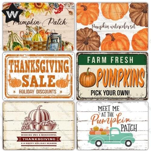 Vintage Halloween Metal Sign Pumpkin Tin Plaque Metal Poster Thanksgiving Wall Art Metal Plate for Home Kitchen Club Decoration