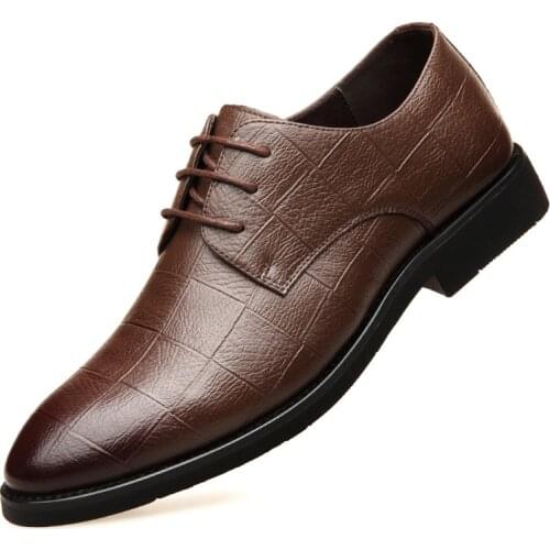 Men Wedding Dress Leather Shoes Fashion Lace-Up Party Shoes Mens Business Office Oxfords Flats Shoes