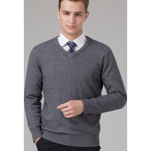 Man Sweater 100% Goat Cashmere Knitted Winter Warm Pullovers V-neck Long Sleeve Standard Sweaters Male Jumper 8Colors Tops