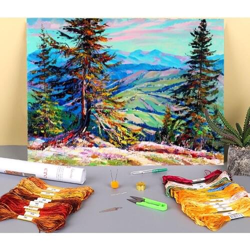 Landscape Summer Pre-Printed 11CT Cross-Stitch DIY Embroidery Full Kit DMC Threads Craft Sewing Handiwork Handicraft Counted