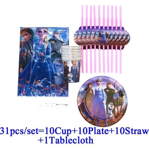 Frozen 2 Disney Anna and Elsa Birthday Event Party Decoration Cups Plates Straws Baby Shower Disposable Tableware Supplies Set