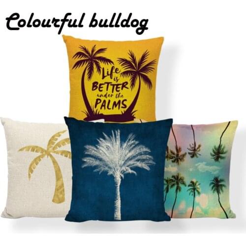 Hello Summer Beach Cushions Palm Tree Sunlight Pillow Case Hawaiian Backyard Home Decoration Throw Pillows 18X18 Polyester Soft