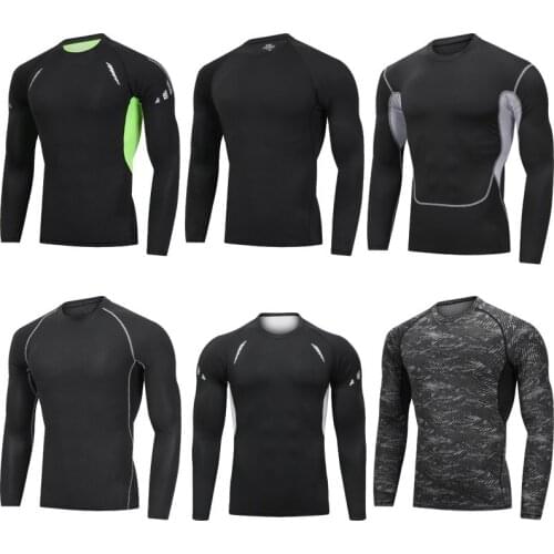 New Men High Elasticity Running T Shirt Fitness Tight Long Sleeve Sport tshirt Training Jogging Shirts Gym Sportswear Quick Dry