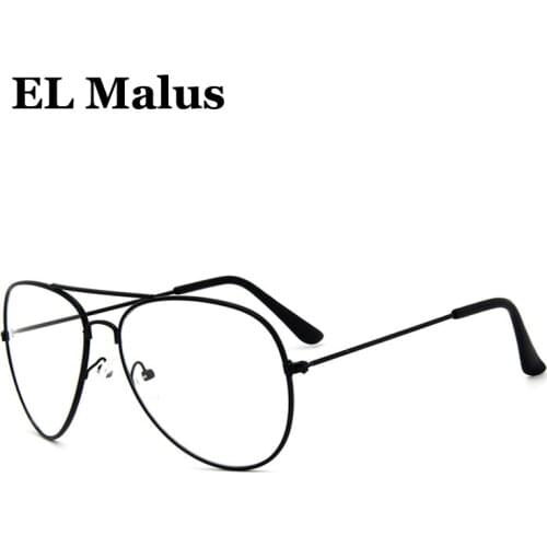 [EL Malus]Pilot Aviation Eyeglasses Frame Women Men Clear Transparent Lens Glasses Metal Black Gold Silver Shades Brand Designer