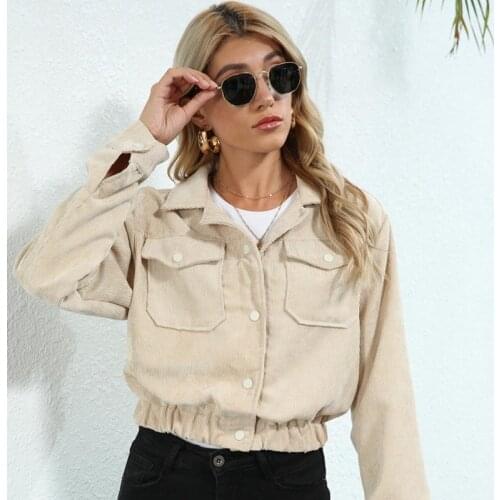 Autumn Jacket Coats Women Solid Color Turn-Down Neck Long Sleeve Single-Breasted Short Coat Outerwear for Female Ladies Fashion