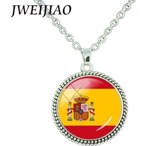 JWEIJIAO New 26 Countrys Flag Style Necklace Fashion Spain,Japan,Switzerland,Venezuela Flag Pendant Necklace For Women/Man FG87