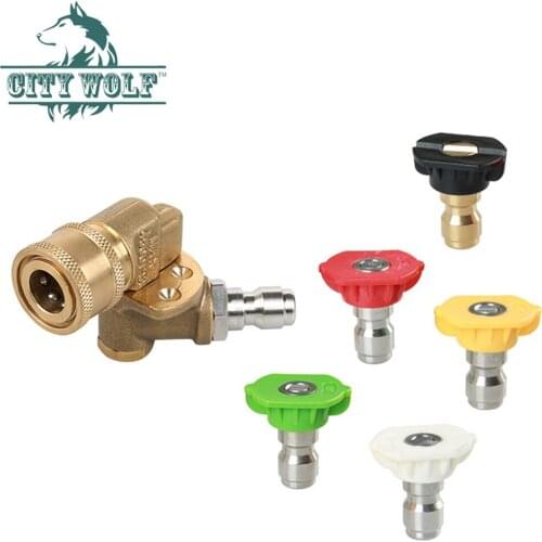 City Wolf Quick Connection Pivoting Coupler 1/4 for high pressure washer with 5PCS metal nozzle car cleaning accessory