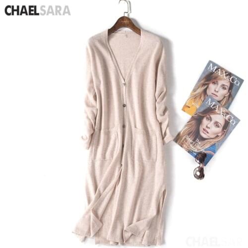 Plus Size 3XL High Quality Women Knitted Cardigan Female Knitted Long Cardigan Sweater Women Jumper V Neck Pocket Knit Sweater