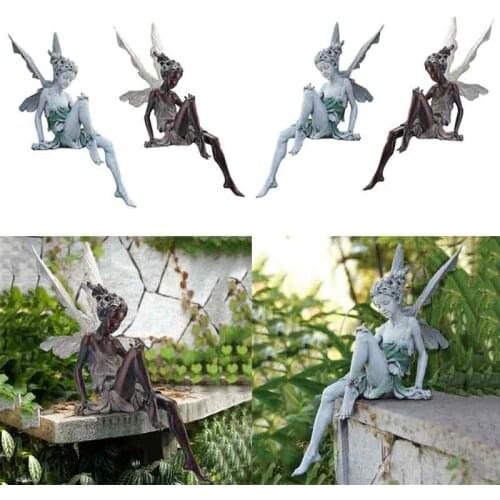 Tudor And Turek Sitting Flower Fairy Statue Garden Ornament Resin Craft Landscaping Yard Decoration Home Garden Decor Outdoor