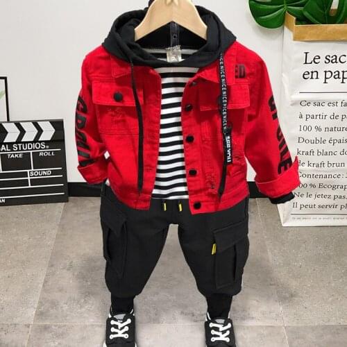 Spring Autumn Children Boys Clothing Sets Cotton Boys Clothes Sets 3Pcs boys Denim Coat + hoodie + Pants Toddler Clothes Suit