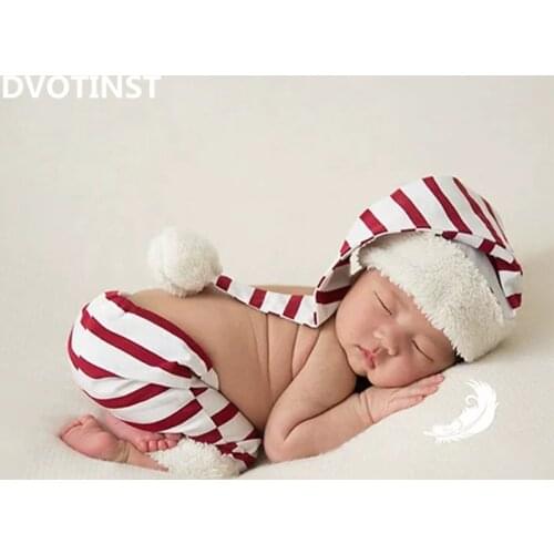 Dvotinst Newborn Photography Props Christmas Red Strip Pants Cute Ball Bonnet Hat 2pcs Set Studio Shooting Photo Props Accessory
