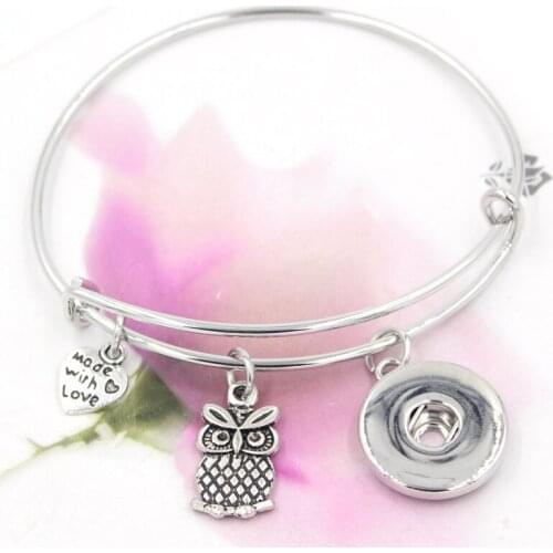 Owl Jewelry Made with Love Heart Charm Animal Owl Bracelets Snap Bracelet Bangle for Women Pulsera
