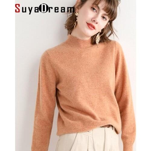 SuyaDream Women 100%Wool Sweaters 2021 Winter Mock Neck Basic Pullovers for Woman 2021 Fall Winter Bottoming Top