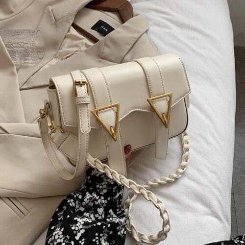 In 2021, beige and yellow, synthetic leather shoulder strap with triangle buckle, womens Woven shoulder bag