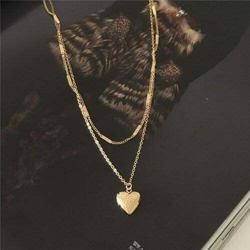 Gorgeous Pearl Linked Flower Engraved Heart Locket 4 Row Layered Necklace Set For Women Girl Elegant Boho Pretty Chic Jewelry