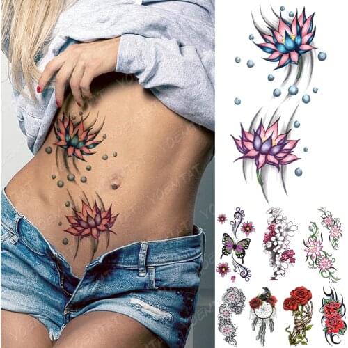 Waterproof Temporary Tattoo Sticker Lotus Butterfly Rose Flash Tattoos Flowers Bird Dreamcatcher Body Art Arm Fake Sleeve Tatoo