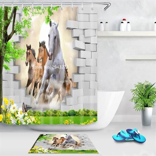 Beautiful Seaside Scenery Pattern Comfortable Shower Curtain Waterproof and Mildewproof Washable Bathroom Decoration with Hook