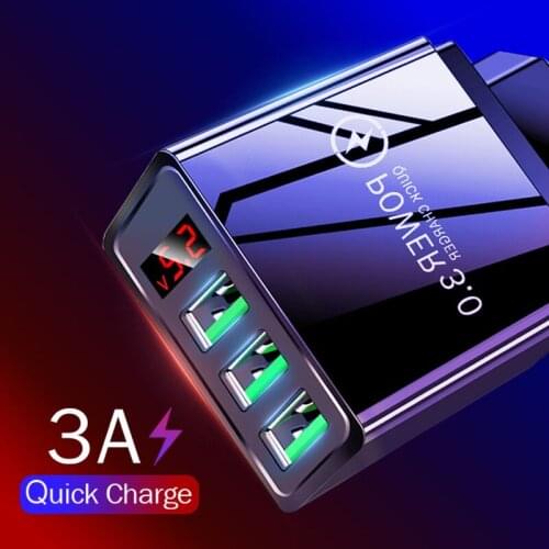 3 Ports USB Charger EU US Plug Digital Display 3A Fast Charging Smart Mobile Phone Charger For iphone 12 Samsung Xiaomi Tablet