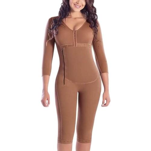 Womens Long-Sleeved Side Zip And Knee Shapewear Lace Slimming Full Bodyshaper bbl Post op Surgery Supplies Fajas Colombianas
