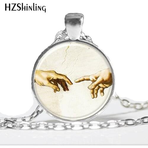 HZ--A500 New The Creation of Adam Pendant Necklace Michelangelo Jewelry Glass Photo Pendant Necklace HZ1