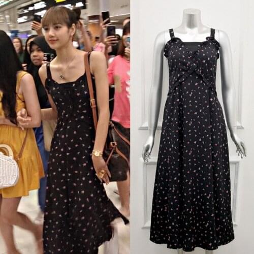 Kpop Korean Celebrity New Summer Women Floral Backless Dresses Sexy Beach Sling Dress Ladies Casual V-Neck Strapless Long Dress