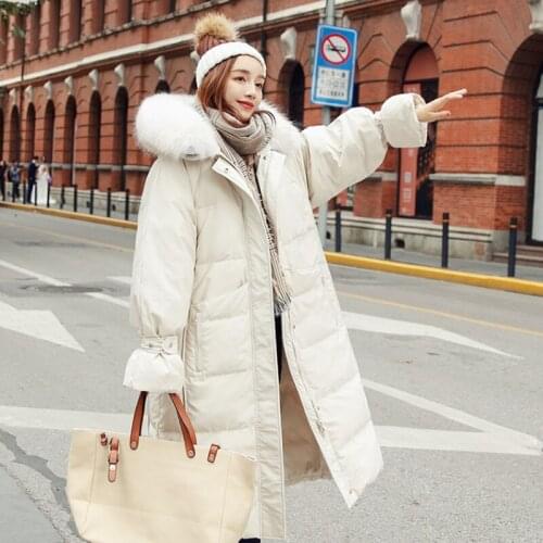 Winter newest long hooded warm Ultra lighduck down jacket lady large wool collar female coats fashion Korean women jackets