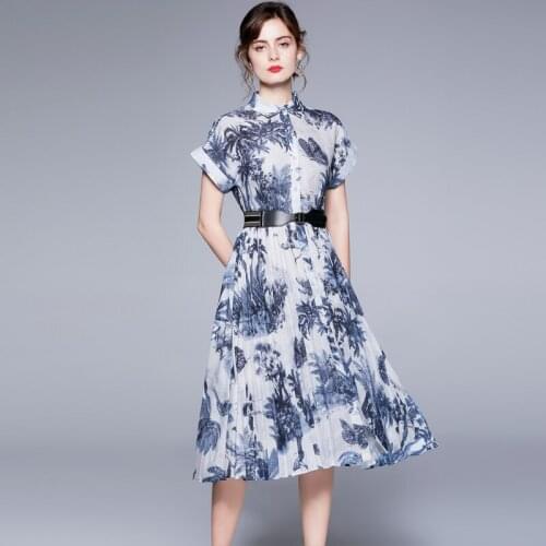 ZUOMAN Women Summer Elegant Print Dress Festa High Quality Long Wedding Party Robe Femme Vintage Designer Pleated Vestidos