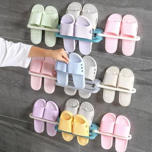 1 Set Portable Slipper Rack Hanging Rack Organizer Easy Installation PP Foldable Wall-mounted Multi-use Slipper Towel Shelf