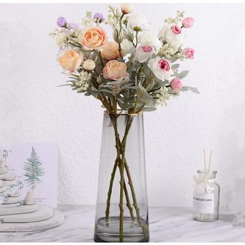 1pc Double Color Rose Artificial Silk Flower Branch Wedding Party Home Decoration Fake Flowers Ornaments