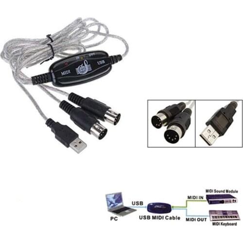 2M New USB IN-OUT MIDI Interface Cable Converter PC to Music Keyboard Cord