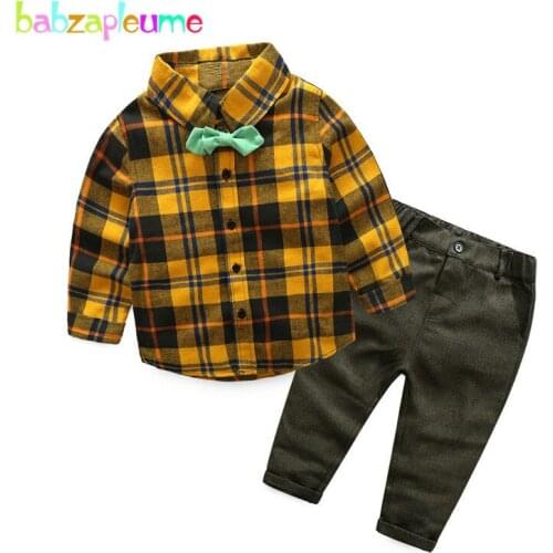 2PCS/3-7Years/2017 Kids Fashion Clothes Spring Autumn Gentleman Baby Boy Suit Red Plaid Shirt+Pants Children Clothing Set BC1339