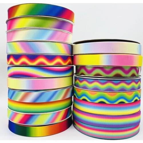 3yards/Lot 25mm Gradient Rainbow Grosgrain Ribbon For Home Wedding Christmas Decoration DIY Gift Wrapping Sewing Fabric