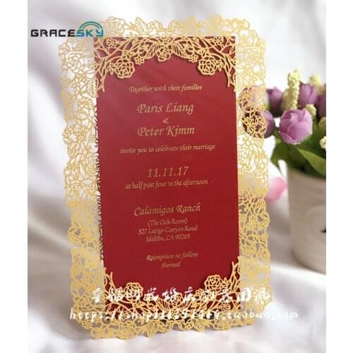 30pcs/lot 2018 NEW laser cut flower Rose design paper Save The Date RSVP wedding invitation cards with text customized