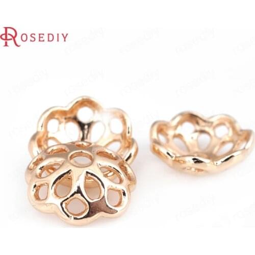 30933-G)20PCS 11x4MM 24K Champagne Gold Color Brass Flower Beads Caps Jewelry Making Supplies Diy Findings Accessories