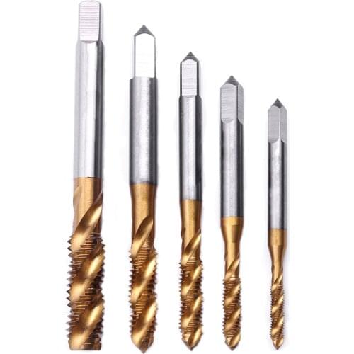 5Pcs High Speed Steel Titanium Coated Screw Tap Set Straight Fluted Spiral HSS Metric Thread Tap M3 M4 M5 M6 M8 Hand Taps