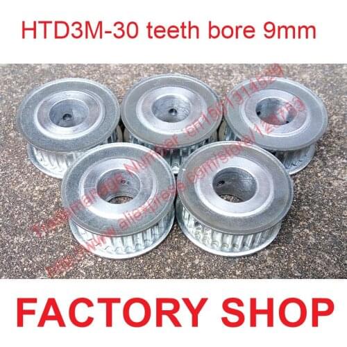 High quality 5pcs 30 teeth Bore 9mm HTD3M Timing Pulley 30 tooth ARC fit width 10mm of HTD 3M S3M timing Belt Free shipping