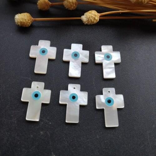 50pcs/lot 11x15mm Natural Cross evil eye Mother of Pearl shell for DIY Jewelry Cross cut Blue Eye MOP Pearl shell Beads