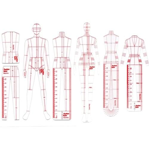 6pcs Mens Womens Suits Clothing Design Scale Ruler Mannequin Hand Painted Model Effect Style Figure Template Ruler
