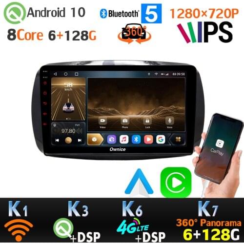 6G+128G Android 10.0 1280*720P For Mercedes-Benz Smart Fortwo GPS Radio CarPlay 4G LTE DSP Head Unit auto SPDIF 360 4*AHD Camera