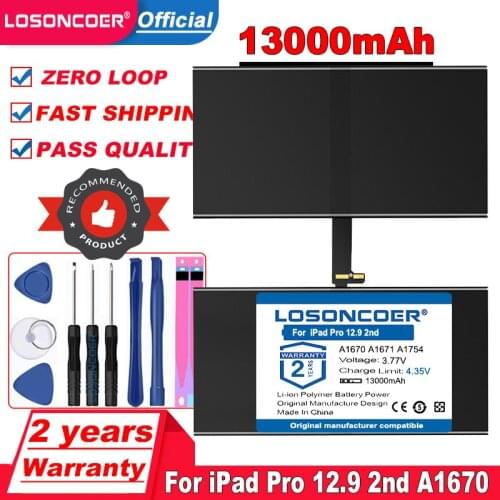 LOSONCOER Top Brand 100% New A1670 A1671 A1754 13000mAh Battery for iPad Pro 12.9 2nd A1670 A1671 A1754 Batteries