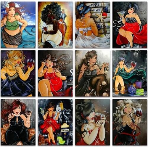New Diamond painting Fat lady cartoon Woman Girl beautiful beauty 5D Full Square Drill embroidery Cross stitch Round mosaic FW10