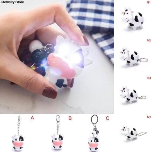 Cute LED Cow Cattle Keychain With Sound Flashlight Mini Fun Toys For Kids Animal Keyring Children Gift Keychain HOT