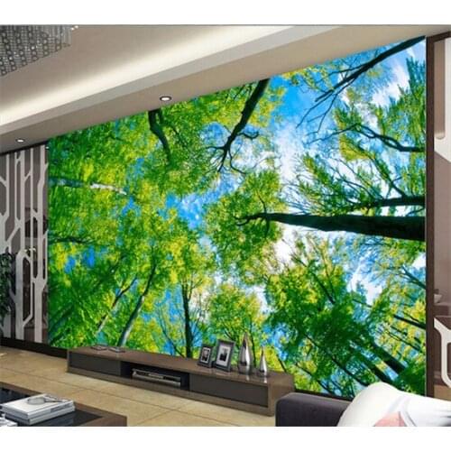 Blue sky and white clouds forest landscape wallpaper 3D living room bedroom restaurant hotel ceiling ceiling wallpaper